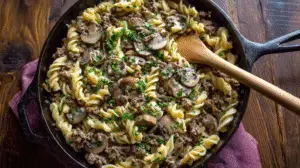Notes / Tips / Variations: For a perfectly creamy, non-curdled sauce, use full-fat, room-temperature sour cream and stir it in OFF the heat. This dish is also delicious served over mashed potatoes or rice. Ground turkey can be substituted for a lighter version.