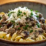 Notes / Tips / Variations: For a perfectly creamy, non-curdled sauce, use full-fat, room-temperature sour cream and stir it in OFF the heat. This dish is also delicious served over mashed potatoes or rice. Ground turkey can be substituted for a lighter version.