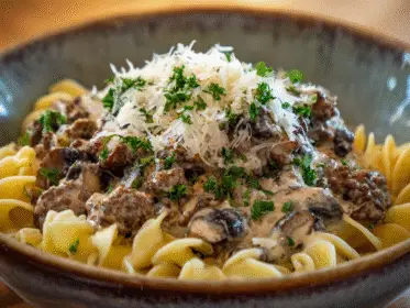 Notes / Tips / Variations: For a perfectly creamy, non-curdled sauce, use full-fat, room-temperature sour cream and stir it in OFF the heat. This dish is also delicious served over mashed potatoes or rice. Ground turkey can be substituted for a lighter version.