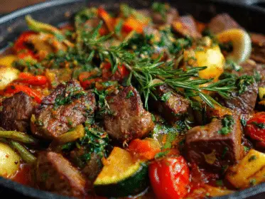 Hearty Mediterranean Beef Dinner Recipe with Vegetables (One Pot!)