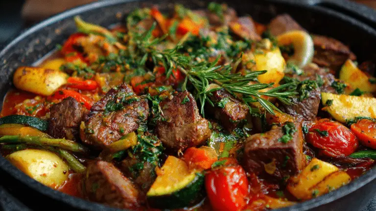 Hearty Mediterranean Beef Dinner Recipe with Vegetables (One Pot!)