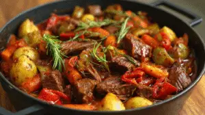 Hearty Mediterranean Beef Dinner Recipe with Vegetables (One Pot!)