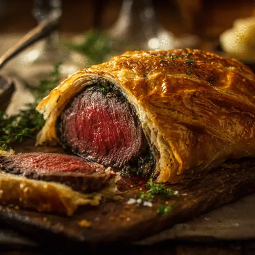 There are meals, and then there is Beef Wellington. It is, without question, the ultimate culinary showstopper. The kind of dish that elicits gasps of admiration when you bring it to the table and a moment of reverent silence after the first bite. It has a reputation for being notoriously difficult, a recipe reserved for professional chefs. Today, I’m here to demystify this masterpiece and show you that with a little patience and a clear plan, you can absolutely conquer it in your own kitchen. This is my complete Classic Beef Wellington Recipe – Step by Step Guide. We are going to create a true work of art: a perfectly cooked, rosy-pink, and unbelievably tender center-cut beef tenderloin, encased in a deeply savory mushroom duxelles and a layer of salty prosciutto, all wrapped up in a golden, flaky, buttery puff pastry crust that shatters at the touch of a fork. This is not a simple weeknight dinner; this is a rewarding weekend project, a celebration meal, the perfect centerpiece for a holiday like Christmas (Weihnachten) or a special birthday here in Cologne. Follow me, step by step, and I promise you will create a meal that you and your loved ones will never forget. Conquering the Ultimate Culinary Showstopper The Beef Wellington is a dish of pure luxury with a storied history. At its heart, it’s a celebration of the finest cut of beef—the tenderloin—and the transformative power of classic French techniques. It’s the kind of dish that feels like a special occasion in and of itself. My goal with this guide is to break down what seems like an intimidating process into a series of simple, manageable stages. The key to a successful Wellington is not about being a world-class chef; it's about preparation, patience, and chilling. Each layer serves a purpose: the mustard adds a tangy kick, the mushroom duxelles provides an earthy depth, the prosciutto seasons the beef and creates a crucial moisture barrier, and the puff pastry provides that glorious, golden, crunchy exterior. When it all comes together, it's culinary magic. Why This Recipe is Worth the Effort: An Unforgettable "Wow" Moment: Slicing into a perfect Beef Wellington at the table is a moment of pure culinary theatre. It is the definition of a showstopper. Incredible Combination of Flavors & Textures: You get the tender, juicy beef, the savory, earthy mushrooms, the salty prosciutto, and the crisp, buttery pastry all in one perfect bite. A Detailed, Foolproof Guide: I will hold your hand through every single stage, with clear instructions and crucial tips to ensure your success and prevent the dreaded "soggy bottom." The Perfect Make-Ahead Showstopper: The beauty of this recipe is that all the main prep can be done the day before, leaving you with just the final bake on the day of your event. Ingredients & Equipment For the Beef and Duxelles: Center-Cut Beef Tenderloin (Rinderfilet im Mittelstück): about 1 kg (2-2.5 lbs), trimmed. Olive Oil: 2 tablespoons. English or Dijon Mustard: 2 tablespoons. Cremini/Chestnut Mushrooms: 450g (1 lb). Shallots: 2, finely chopped. Fresh Thyme: 1 tablespoon, leaves only. Unsalted Butter: 1 tablespoon. Dry White Wine: 60 ml (¼ cup). Prosciutto (or Parmaschinken): 12 thin slices. For Assembly and Baking: All-Butter Puff Pastry (Blätterteig): 1 large sheet (about 400-500g). All-Purpose Flour: For dusting. Egg Yolks: 2, beaten with 1 tablespoon of heavy cream for the egg wash. Coarse Sea Salt: For sprinkling on top. Essential Equipment: A large skillet. A food processor. Plastic wrap. A sharp knife. A pastry brush. A large baking sheet lined with parchment paper. An instant-read meat thermometer. This is not optional; it is the key to success. Time Estimates Active Prep Time: 1 hour Chilling Time: At least 1 hour (can be done overnight) Cook Time: 20-25 minutes Total Time: Approximately 2.5 - 3 hours (with a lot of inactive chilling time) Step-by-Step Instructions Follow these stages carefully. Remember, chilling is your best friend. Stage 1: Sear and Cool the Beef Pat the beef tenderloin completely dry and season it very generously on all sides with salt and pepper. Heat the olive oil in a large skillet over high heat until it's almost smoking. Carefully sear the tenderloin for 1-2 minutes on all sides—including the ends—until it has a beautiful, deep brown crust. Immediately remove from the pan and place it on a wire rack to cool completely. Once cool, brush the entire surface of the beef with the mustard. Stage 2: Make the Mushroom Duxelles While the beef cools, make the duxelles. Add the mushrooms, shallots, and thyme to a food processor and pulse until they are very finely minced into a paste-like consistency. Melt the butter in the same skillet over medium heat. Add the mushroom mixture and cook, stirring occasionally, for 10-15 minutes. The mixture will release a lot of water. Continue cooking until all the water has evaporated and the mixture is dry and paste-like. This is critical to prevent a soggy pastry. Pour in the white wine and cook for another 2 minutes until it has evaporated. Remove from the heat and let the duxelles cool completely. Stage 3: The First Wrap (Prosciutto & Duxelles) Lay a large piece of plastic wrap on your counter. Arrange the slices of prosciutto on it in a rectangle, overlapping them slightly to create a solid sheet. Spread the cooled mushroom duxelles evenly over the prosciutto. Place the cooled, mustard-coated beef tenderloin at the bottom edge of the prosciutto. Using the plastic wrap to help you, tightly roll the beef up in the prosciutto-duxelles blanket, creating a snug, uniform cylinder. Twist the ends of the plastic wrap tightly like a sausage to secure it. Stage 4: CHILL THE BEEF LOG Place the tightly wrapped beef log in the refrigerator to chill and firm up for at least 30 minutes, or up to 24 hours. This is a crucial step. Stage 5: The Final Wrap (Puff Pastry) Lightly flour your work surface. Unroll your sheet of puff pastry. Remove the beef from the plastic wrap and place it on the pastry. Gently wrap the pastry around the beef, trimming any excess so you have just enough to overlap slightly. Press the seam to seal it. Fold the ends in neatly like you're wrapping a present and seal. Place the Wellington, seam-side down, on a parchment-lined baking sheet. Stage 6: Decorate and CHILL AGAIN If you have leftover pastry, you can cut thin strips and create a lattice pattern on top. Brush the entire Wellington with the prepared egg wash. Use the back of a knife to gently score the pastry if you like. Sprinkle with coarse sea salt. Chill the wrapped Wellington in the refrigerator for at least 30 more minutes. This ensures the pastry is cold, which will make it extra flaky. Stage 7: Bake to Golden Perfection Preheat your oven to 200°C (400°F). Bake the chilled Wellington for 20-25 minutes. The pastry should be beautifully golden brown and puffed. The exact time will depend on your oven and the size of your tenderloin. Start checking the internal temperature after 15 minutes. You are looking for 52°C (125-130°F) for medium-rare. Stage 8: REST! (Absolutely Mandatory!) This is the final, crucial step. Transfer the baked Wellington to a cutting board and let it rest for a full 10-15 minutes before slicing. If you cut into it immediately, all the delicious juices will run out. Notes, Tips & Variations How to Avoid a "Soggy Bottom": The three keys are: 1) A very dry mushroom duxelles. 2) The prosciutto wrap, which acts as a barrier. 3) Placing the Wellington on a preheated baking sheet can also help crisp up the bottom crust. The Meat Thermometer is NOT Optional: This is an expensive cut of meat. The only way to guarantee it is not overcooked is to use an instant-read thermometer. It is the most important tool for this recipe. The Perfect Make-Ahead Strategy: You can complete this recipe up to Stage 4 and keep the prosciutto-wrapped beef log in the fridge for up to 24 hours. This breaks up the work and makes the final assembly and baking much less stressful. Serving Suggestions: A classic Beef Wellington is a showstopper that deserves elegant sides. It's perfect with My Classic Red Wine Reduction Sauce, creamy mashed potatoes, roasted asparagus, or simple glazed carrots.
