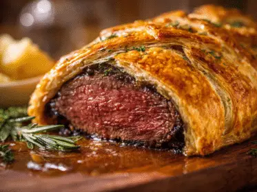 There are meals, and then there is Beef Wellington. It is, without question, the ultimate culinary showstopper. The kind of dish that elicits gasps of admiration when you bring it to the table and a moment of reverent silence after the first bite. It has a reputation for being notoriously difficult, a recipe reserved for professional chefs. Today, I’m here to demystify this masterpiece and show you that with a little patience and a clear plan, you can absolutely conquer it in your own kitchen. This is my complete Classic Beef Wellington Recipe – Step by Step Guide. We are going to create a true work of art: a perfectly cooked, rosy-pink, and unbelievably tender center-cut beef tenderloin, encased in a deeply savory mushroom duxelles and a layer of salty prosciutto, all wrapped up in a golden, flaky, buttery puff pastry crust that shatters at the touch of a fork. This is not a simple weeknight dinner; this is a rewarding weekend project, a celebration meal, the perfect centerpiece for a holiday like Christmas (Weihnachten) or a special birthday here in Cologne. Follow me, step by step, and I promise you will create a meal that you and your loved ones will never forget. Conquering the Ultimate Culinary Showstopper The Beef Wellington is a dish of pure luxury with a storied history. At its heart, it’s a celebration of the finest cut of beef—the tenderloin—and the transformative power of classic French techniques. It’s the kind of dish that feels like a special occasion in and of itself. My goal with this guide is to break down what seems like an intimidating process into a series of simple, manageable stages. The key to a successful Wellington is not about being a world-class chef; it's about preparation, patience, and chilling. Each layer serves a purpose: the mustard adds a tangy kick, the mushroom duxelles provides an earthy depth, the prosciutto seasons the beef and creates a crucial moisture barrier, and the puff pastry provides that glorious, golden, crunchy exterior. When it all comes together, it's culinary magic. Why This Recipe is Worth the Effort: An Unforgettable "Wow" Moment: Slicing into a perfect Beef Wellington at the table is a moment of pure culinary theatre. It is the definition of a showstopper. Incredible Combination of Flavors & Textures: You get the tender, juicy beef, the savory, earthy mushrooms, the salty prosciutto, and the crisp, buttery pastry all in one perfect bite. A Detailed, Foolproof Guide: I will hold your hand through every single stage, with clear instructions and crucial tips to ensure your success and prevent the dreaded "soggy bottom." The Perfect Make-Ahead Showstopper: The beauty of this recipe is that all the main prep can be done the day before, leaving you with just the final bake on the day of your event. Ingredients & Equipment For the Beef and Duxelles: Center-Cut Beef Tenderloin (Rinderfilet im Mittelstück): about 1 kg (2-2.5 lbs), trimmed. Olive Oil: 2 tablespoons. English or Dijon Mustard: 2 tablespoons. Cremini/Chestnut Mushrooms: 450g (1 lb). Shallots: 2, finely chopped. Fresh Thyme: 1 tablespoon, leaves only. Unsalted Butter: 1 tablespoon. Dry White Wine: 60 ml (¼ cup). Prosciutto (or Parmaschinken): 12 thin slices. For Assembly and Baking: All-Butter Puff Pastry (Blätterteig): 1 large sheet (about 400-500g). All-Purpose Flour: For dusting. Egg Yolks: 2, beaten with 1 tablespoon of heavy cream for the egg wash. Coarse Sea Salt: For sprinkling on top. Essential Equipment: A large skillet. A food processor. Plastic wrap. A sharp knife. A pastry brush. A large baking sheet lined with parchment paper. An instant-read meat thermometer. This is not optional; it is the key to success. Time Estimates Active Prep Time: 1 hour Chilling Time: At least 1 hour (can be done overnight) Cook Time: 20-25 minutes Total Time: Approximately 2.5 - 3 hours (with a lot of inactive chilling time) Step-by-Step Instructions Follow these stages carefully. Remember, chilling is your best friend. Stage 1: Sear and Cool the Beef Pat the beef tenderloin completely dry and season it very generously on all sides with salt and pepper. Heat the olive oil in a large skillet over high heat until it's almost smoking. Carefully sear the tenderloin for 1-2 minutes on all sides—including the ends—until it has a beautiful, deep brown crust. Immediately remove from the pan and place it on a wire rack to cool completely. Once cool, brush the entire surface of the beef with the mustard. Stage 2: Make the Mushroom Duxelles While the beef cools, make the duxelles. Add the mushrooms, shallots, and thyme to a food processor and pulse until they are very finely minced into a paste-like consistency. Melt the butter in the same skillet over medium heat. Add the mushroom mixture and cook, stirring occasionally, for 10-15 minutes. The mixture will release a lot of water. Continue cooking until all the water has evaporated and the mixture is dry and paste-like. This is critical to prevent a soggy pastry. Pour in the white wine and cook for another 2 minutes until it has evaporated. Remove from the heat and let the duxelles cool completely. Stage 3: The First Wrap (Prosciutto & Duxelles) Lay a large piece of plastic wrap on your counter. Arrange the slices of prosciutto on it in a rectangle, overlapping them slightly to create a solid sheet. Spread the cooled mushroom duxelles evenly over the prosciutto. Place the cooled, mustard-coated beef tenderloin at the bottom edge of the prosciutto. Using the plastic wrap to help you, tightly roll the beef up in the prosciutto-duxelles blanket, creating a snug, uniform cylinder. Twist the ends of the plastic wrap tightly like a sausage to secure it. Stage 4: CHILL THE BEEF LOG Place the tightly wrapped beef log in the refrigerator to chill and firm up for at least 30 minutes, or up to 24 hours. This is a crucial step. Stage 5: The Final Wrap (Puff Pastry) Lightly flour your work surface. Unroll your sheet of puff pastry. Remove the beef from the plastic wrap and place it on the pastry. Gently wrap the pastry around the beef, trimming any excess so you have just enough to overlap slightly. Press the seam to seal it. Fold the ends in neatly like you're wrapping a present and seal. Place the Wellington, seam-side down, on a parchment-lined baking sheet. Stage 6: Decorate and CHILL AGAIN If you have leftover pastry, you can cut thin strips and create a lattice pattern on top. Brush the entire Wellington with the prepared egg wash. Use the back of a knife to gently score the pastry if you like. Sprinkle with coarse sea salt. Chill the wrapped Wellington in the refrigerator for at least 30 more minutes. This ensures the pastry is cold, which will make it extra flaky. Stage 7: Bake to Golden Perfection Preheat your oven to 200°C (400°F). Bake the chilled Wellington for 20-25 minutes. The pastry should be beautifully golden brown and puffed. The exact time will depend on your oven and the size of your tenderloin. Start checking the internal temperature after 15 minutes. You are looking for 52°C (125-130°F) for medium-rare. Stage 8: REST! (Absolutely Mandatory!) This is the final, crucial step. Transfer the baked Wellington to a cutting board and let it rest for a full 10-15 minutes before slicing. If you cut into it immediately, all the delicious juices will run out. Notes, Tips & Variations How to Avoid a "Soggy Bottom": The three keys are: 1) A very dry mushroom duxelles. 2) The prosciutto wrap, which acts as a barrier. 3) Placing the Wellington on a preheated baking sheet can also help crisp up the bottom crust. The Meat Thermometer is NOT Optional: This is an expensive cut of meat. The only way to guarantee it is not overcooked is to use an instant-read thermometer. It is the most important tool for this recipe. The Perfect Make-Ahead Strategy: You can complete this recipe up to Stage 4 and keep the prosciutto-wrapped beef log in the fridge for up to 24 hours. This breaks up the work and makes the final assembly and baking much less stressful. Serving Suggestions: A classic Beef Wellington is a showstopper that deserves elegant sides. It's perfect with My Classic Red Wine Reduction Sauce, creamy mashed potatoes, roasted asparagus, or simple glazed carrots.